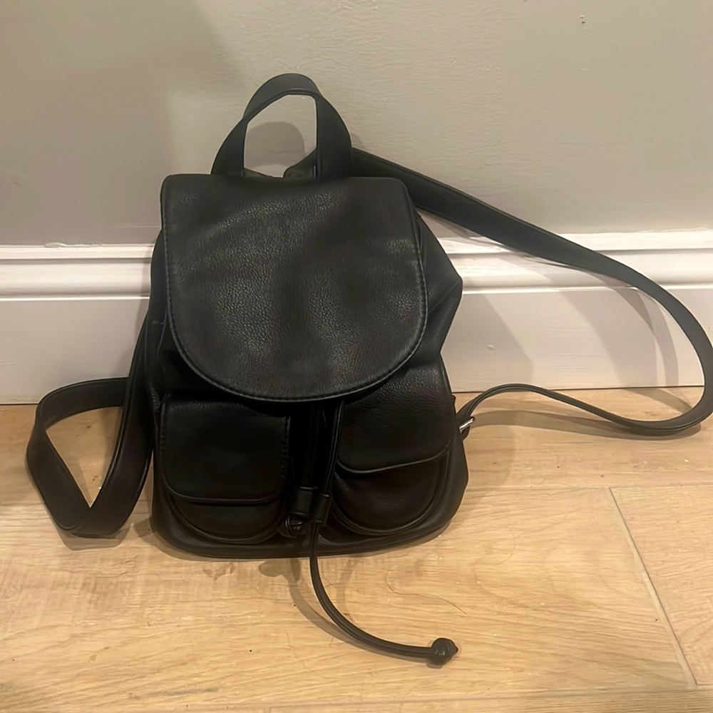 Small black leather backpack